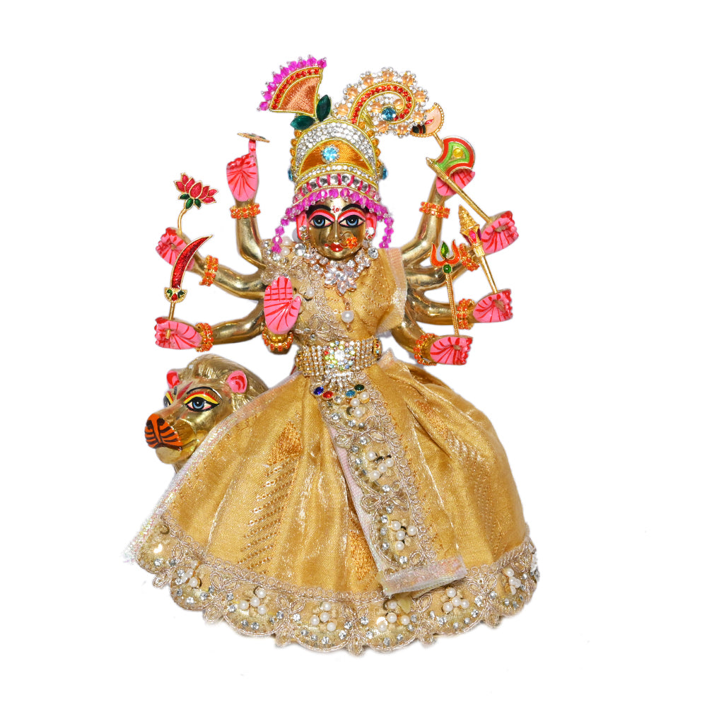 Golden Beige Stone Pearl Lace Work Durga Ji Dress