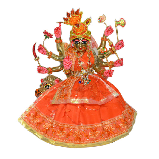 Orange Sequins Embroidery Lace Work Durga Ji Dress
