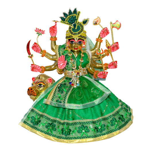 Green Sequins Embroidery Lace Work Durga Ji Dress