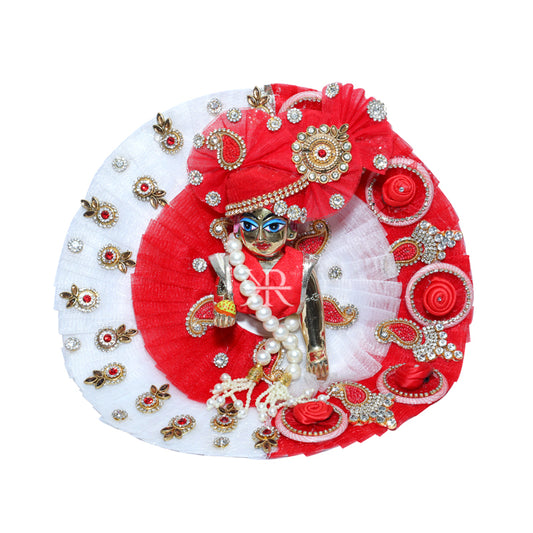 Designer White Red Kundan Stone Patch Work Dress