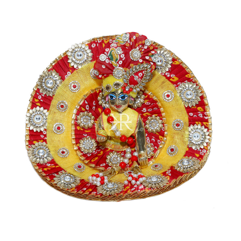 Designer Yellow Red Bandhni Stone Beads Patch Work Dress