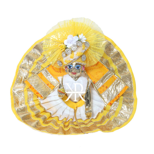 Beautiful White Yellow Gotta Lace Work Laddu Gopal Dress