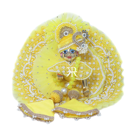 Elegant Yellow Heavy Pearl Hand Work Laddu Gopal Dress