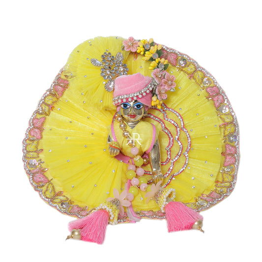 Beautiful Yellow & Pink Heavy Stone Work Laddu Gopal Dress