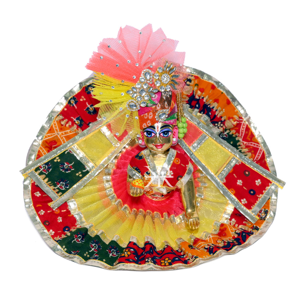 Yellow Rani Multi Border Work Laddu Gopal Dress