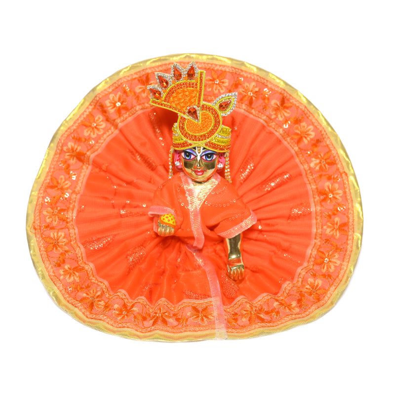 Orange Sequins Embroidery Lace Work Laddu Gopal Dress