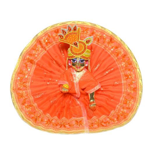 Orange Sequins Embroidery Lace Work Laddu Gopal Dress