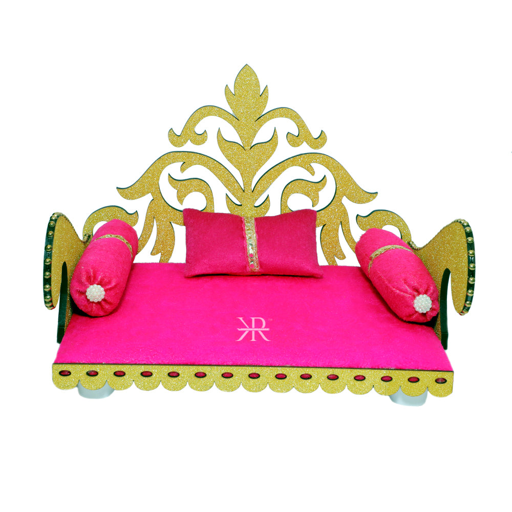 Pink Wooden Work Laddu Gopal Singhasan