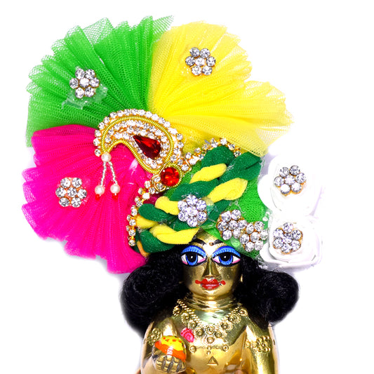 Designer Green Multi Colour Stone Patch Work Laddu Gopal Pugree