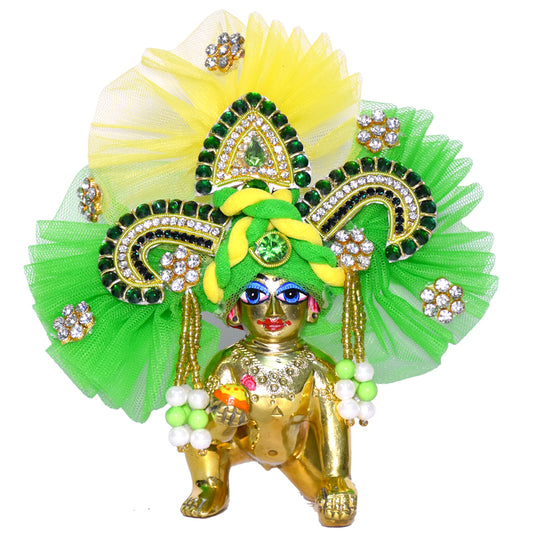 Designer Green Yellow Heavy Stone Patch Work Laddu Gopal Pugree