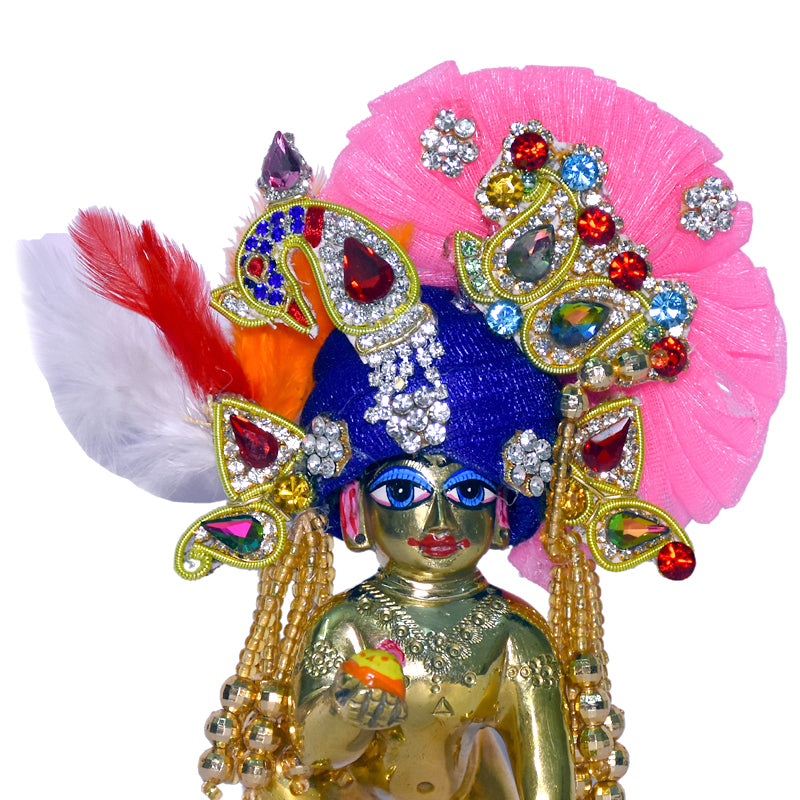 Designer Blue Pink Heavy Stone Patch Work Laddu Gopal Pugree