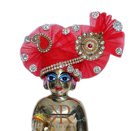 Elegant Red Kundan Stone Patch Work Laddu Gopal Pugree