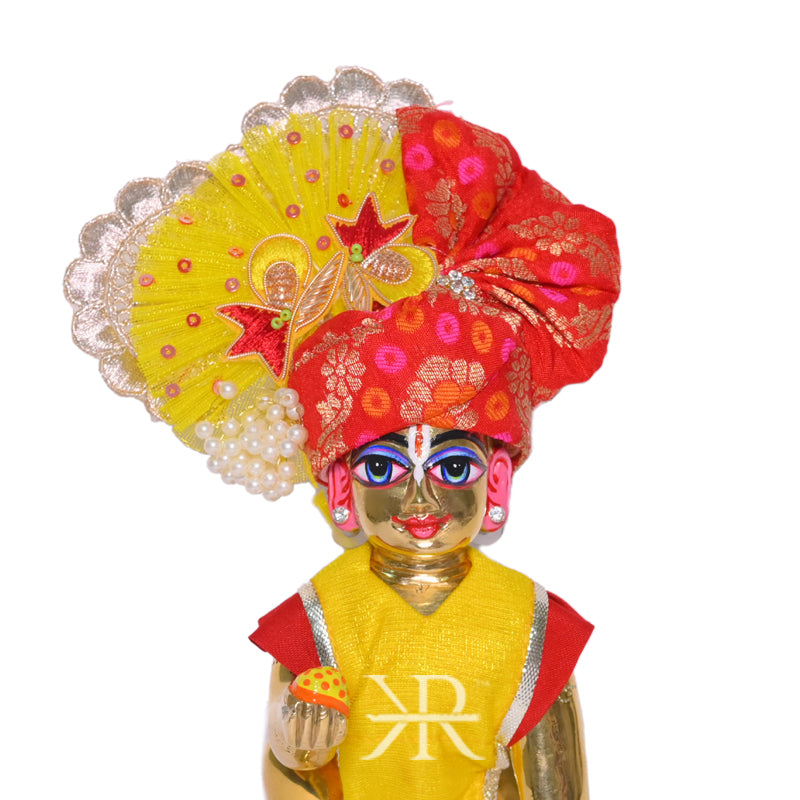 Designer Red & Yellow Banasrasi Work Laddu Gopal Pugree