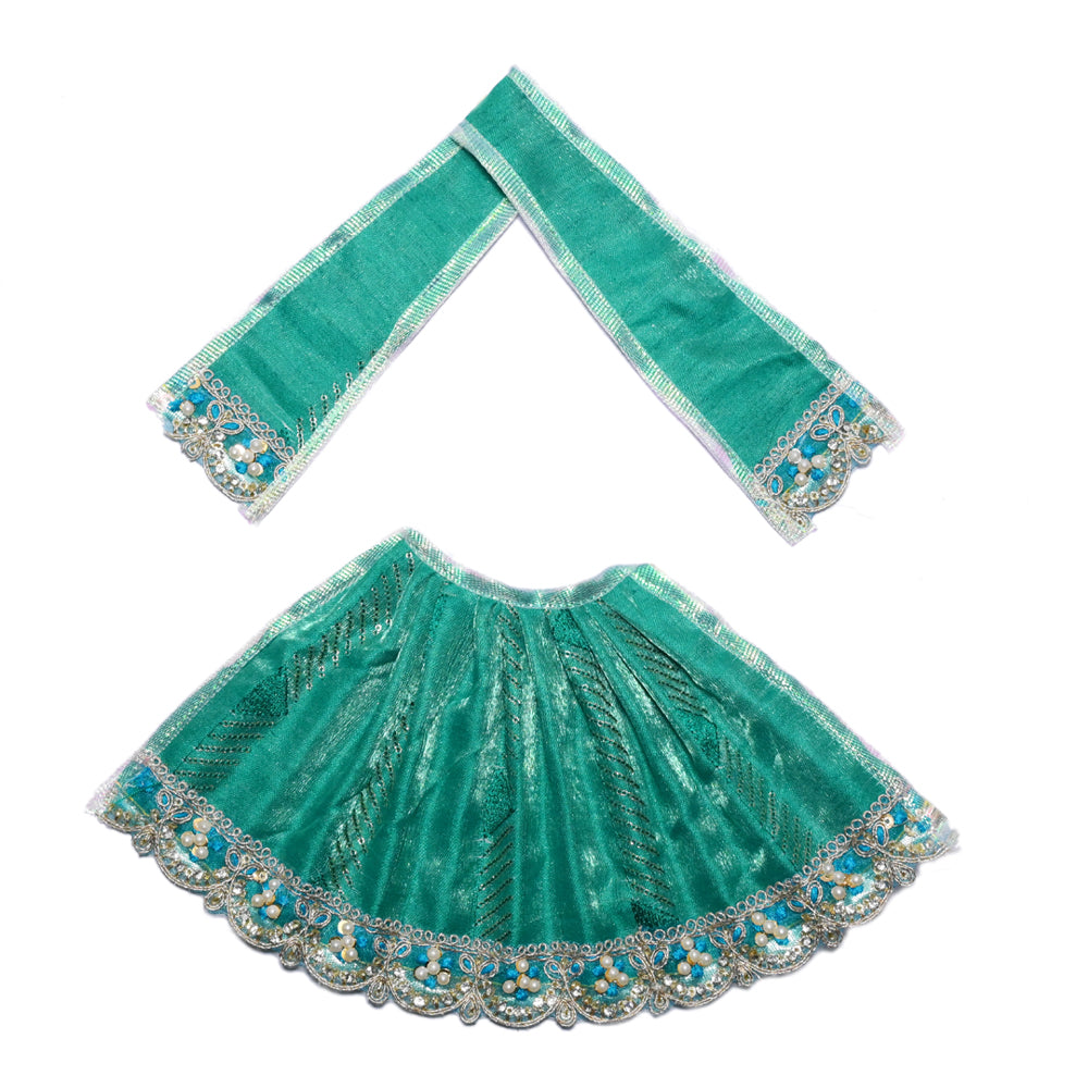 Sea Green Stone Pearl Lace Work Lehnga Patka