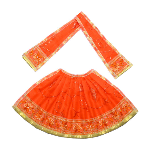 Orange Sequins Embroidery Lace Work Lehnga Patka