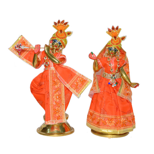 Orange Sequins Embroidery lace Work Radha Krishna Dress